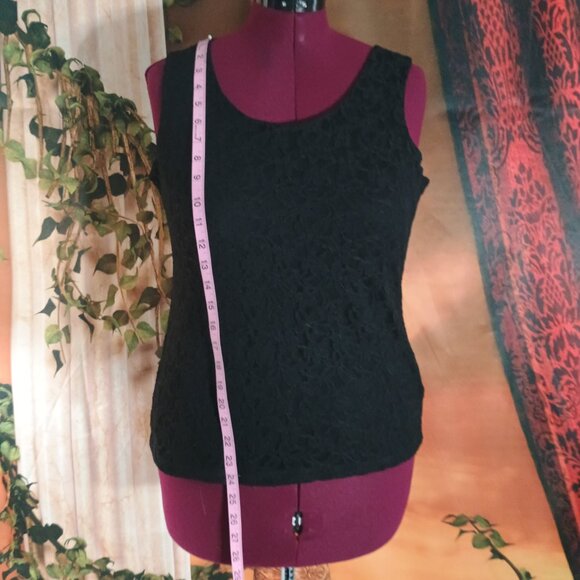 EUC: Dana Buchman Large Black Floral Lace Lined Sleeveless Tank Top - Picture 5 of 7